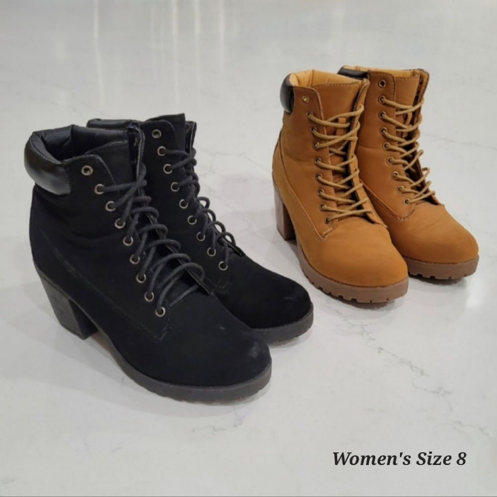 Women's Chunky Heel Boots 2 Pairs Size 8 - Picture 1 of 16